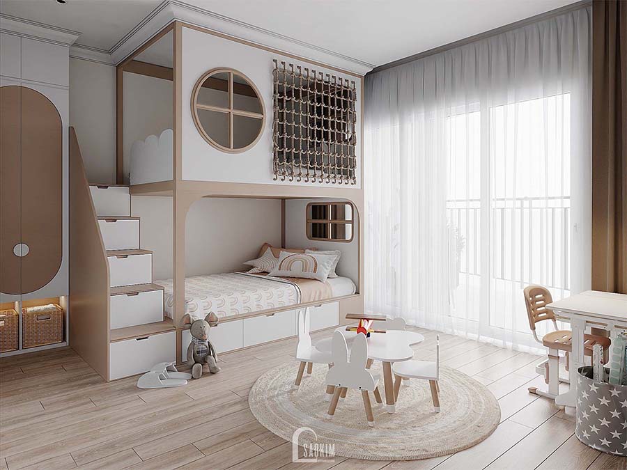 Thiết kế nội thất phòng ngủ trẻ em chung cư Royal City với hệ giường tầng xinh xắn, an toàn 