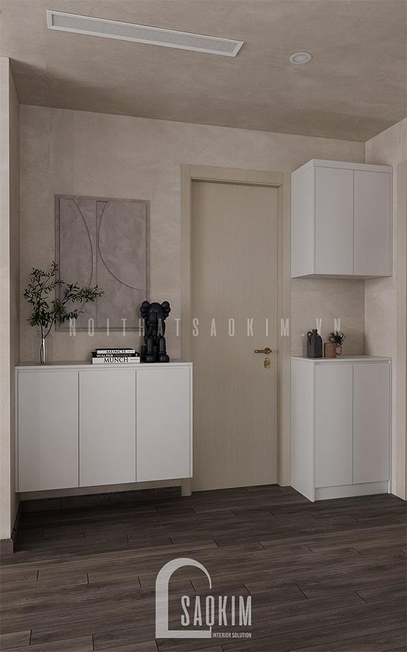 Tủ giày thấp đặt cạnh cửa ra vào