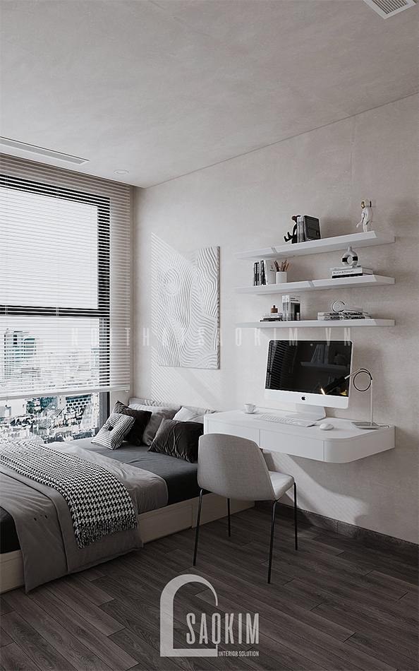 Một bức tranh tạo đường vân dạng bê tông tạo điểm nhấn cho bức tường đầu giường