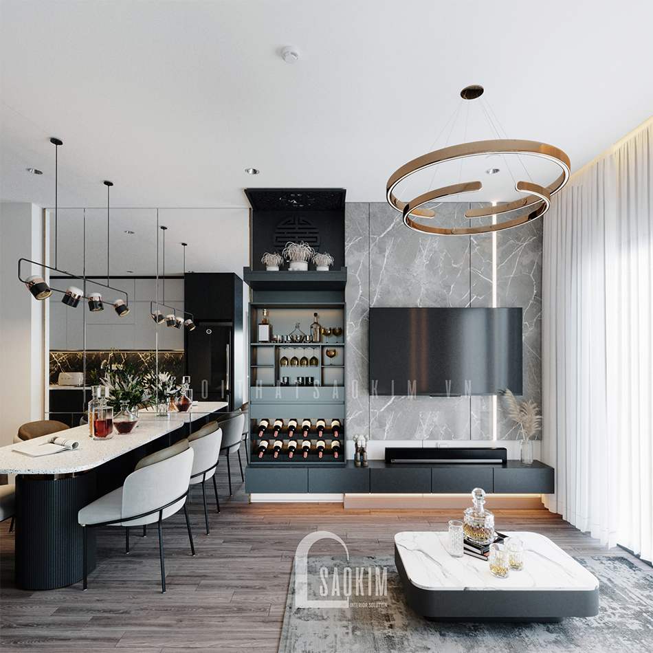 Thiết kế nội thất phòng khách Vinhomes Smart City mang vẻ đẹp sang trọng, cá tính