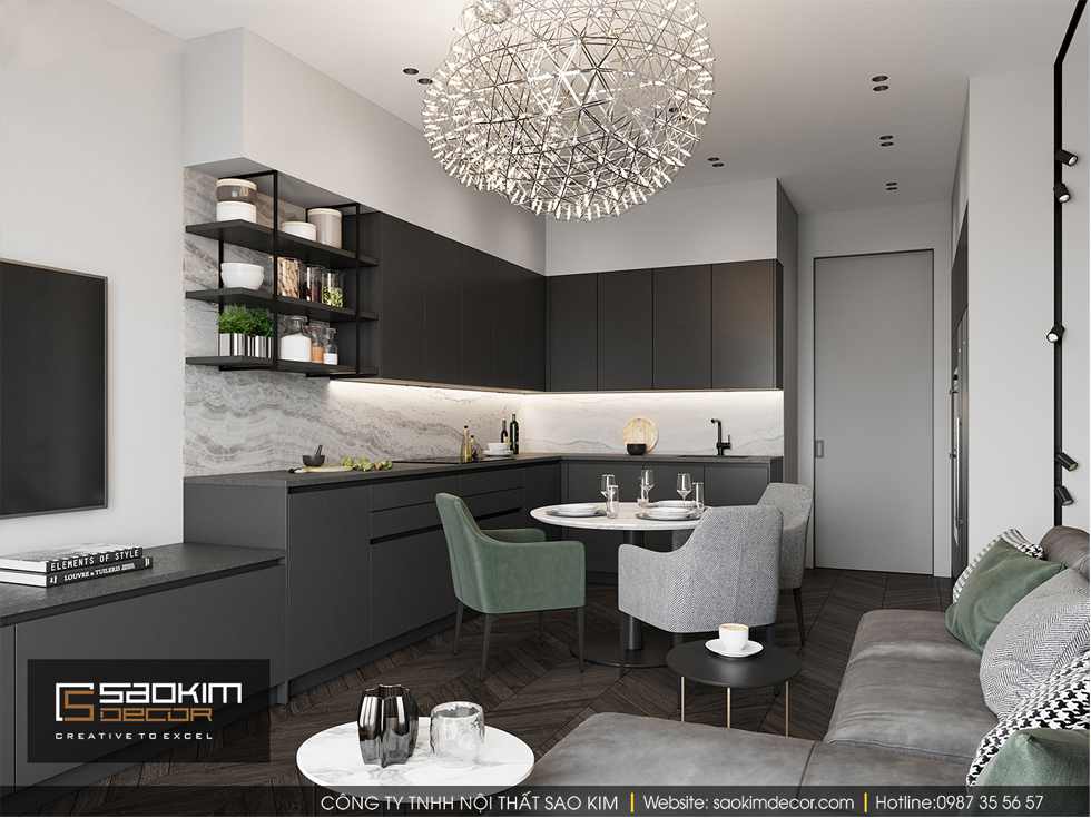 Thiết kế phòng ăn và bếp chung cư 85m2 Bohemia Residence