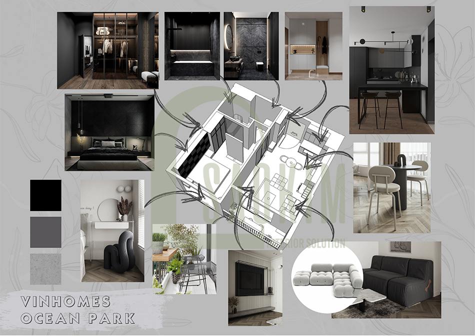Bản Concept thiết kế nội thất màu đen chung cư Vinhomes Ocean Park