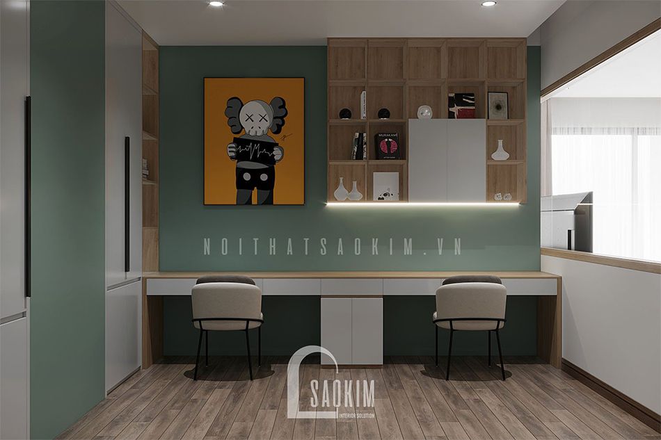 Thiết kế nội thất phòng làm việc tại nhà kết hợp phòng tập chung cư Royal City