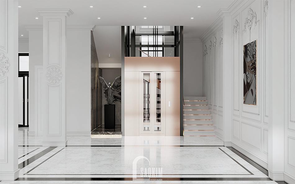 Thiết kế nội thất tầng 1 nhà liền kề Louis City Hoàng Mai mang vẻ đẹp sang trọng