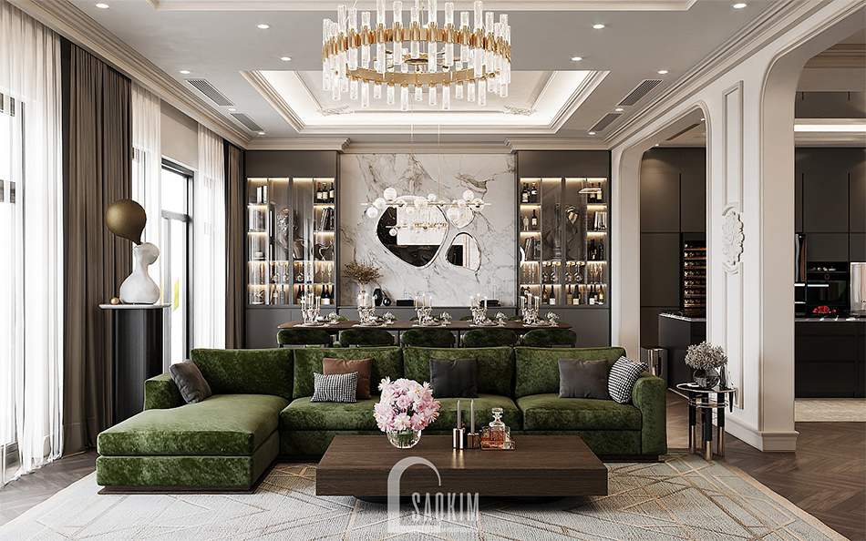 Thiết kế nội thất nhà liền kề Louis City Hoàng Mai sang trọng, đẳng cấp với phong cách Tân Cổ Điển