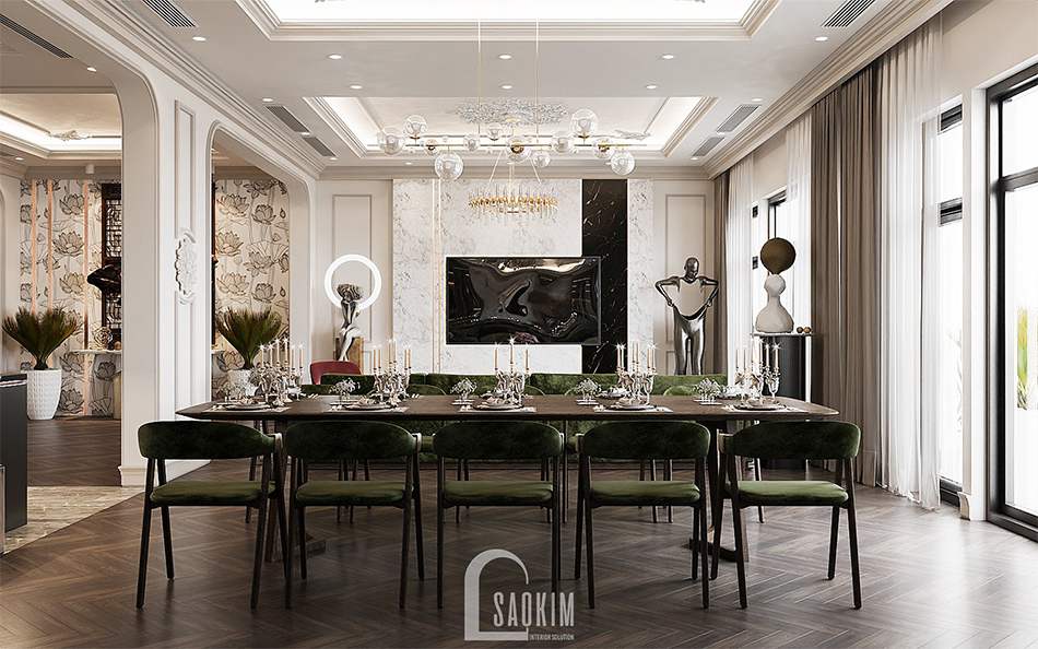 Thiết kế nội thất nhà liền kề đẹp Louis City Hoàng Mai sang trọng, đẳng cấp phong cách Tân Cổ Điển
