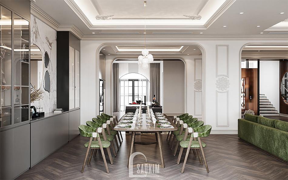 Ánh sáng nhân tạo từ hệ thống đèn cung cấp thêm ánh sáng cho phòng ăn