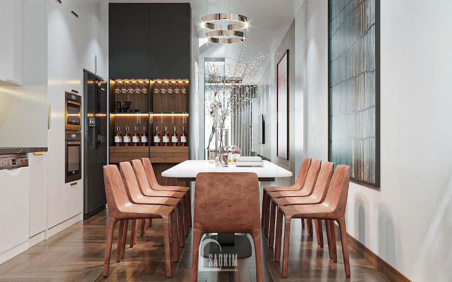 Góc nhìn từ trong phòng bếp hướng ra phòng khách