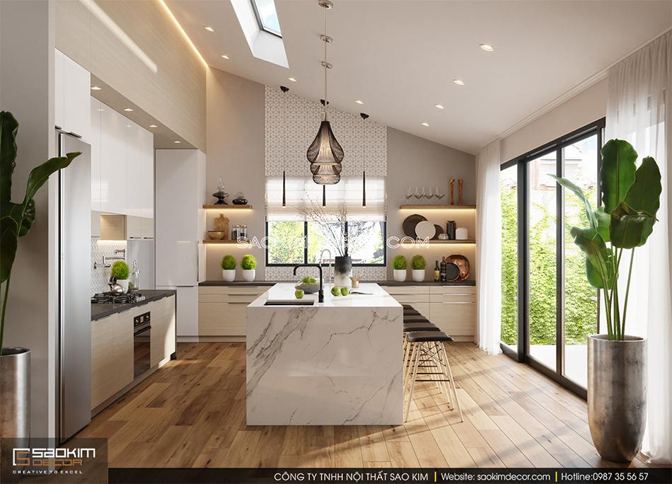 Mẫu phòng bếp trong thiết kế nhà 2 tầng đẹp
