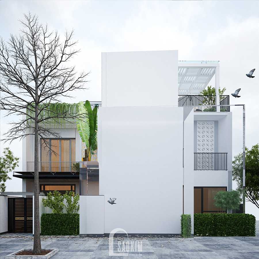 Thiết kế kiến trúc nhà phố 3 tầng phong cách hiện đại với gam màu trắng làm chủ đạo
