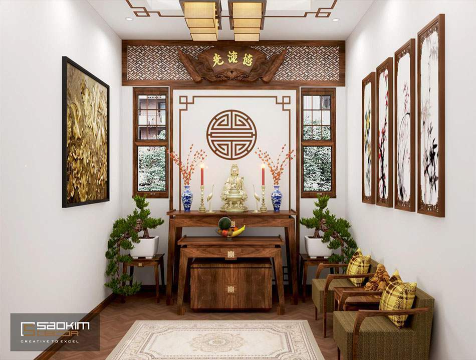 Thiết kế phòng thờ nhà phố 3 tầng Âu Cơ - Tây Hồ