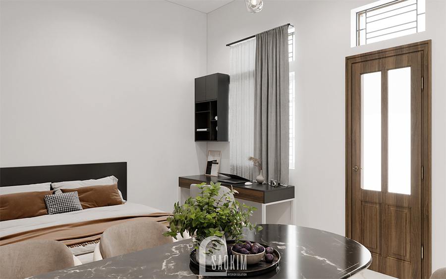 Thiết kế nội thất phòng ngủ nhà phố hiện kết hợp phòng ăn