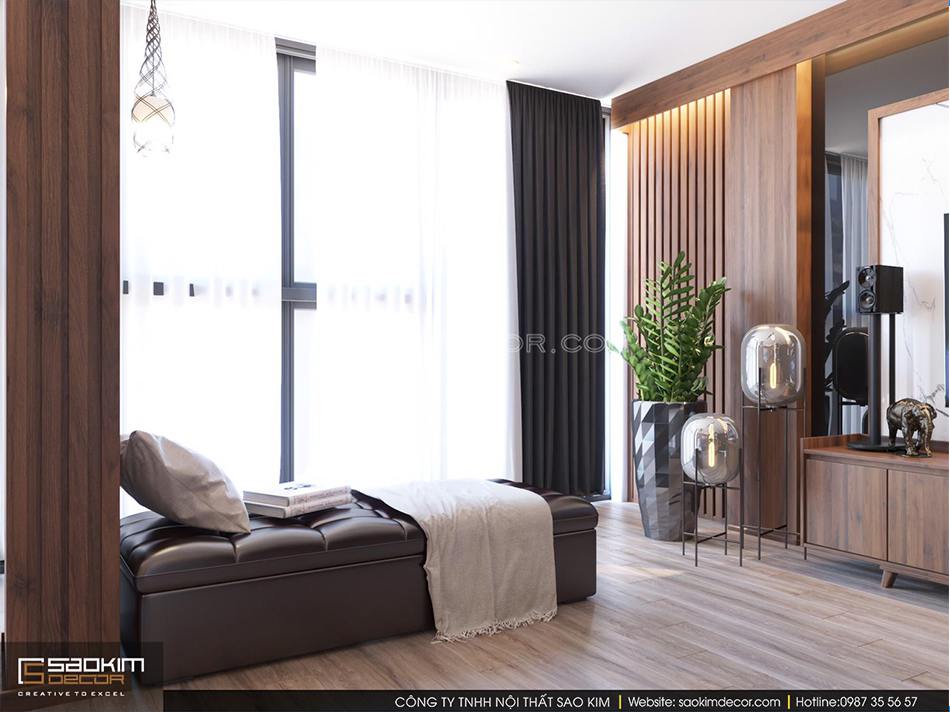 Cửa kính lớn mang ánh sáng tự nhiên tràn vào căn phòng