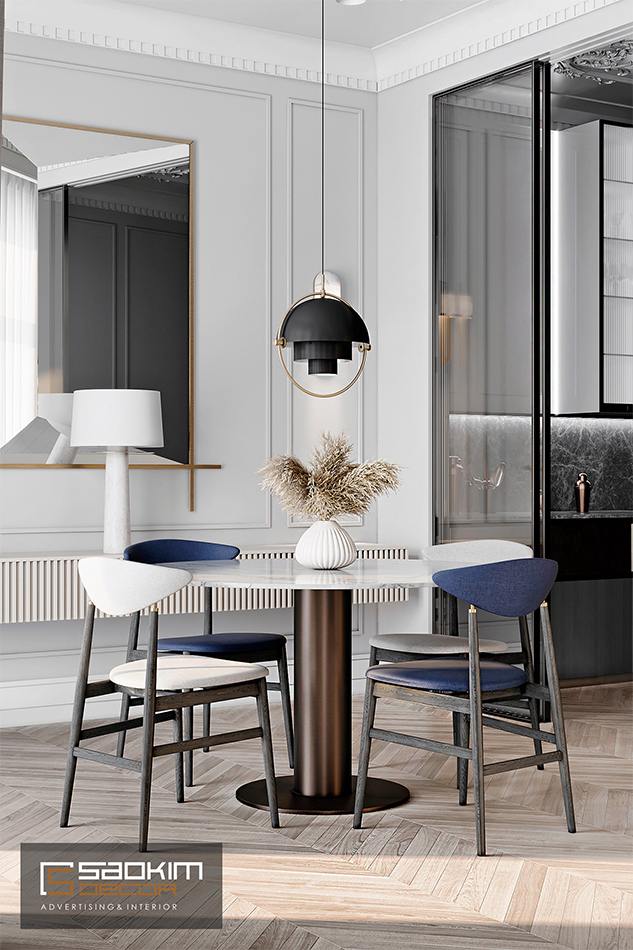 Thiết kế phòng ăn chung cư theo phong cách Tân Cổ Điển