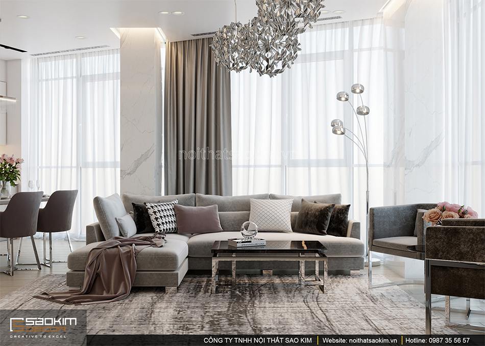 Thiết Kế Phòng Khách Căn Hộ Chung Cư 56m2 Sun Grand City