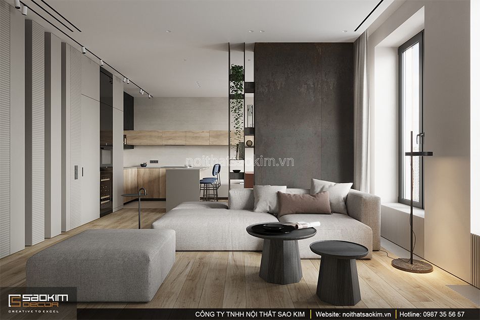 Thiết Kế Phòng Khách Căn Hộ 93m2 Indochina Plaza Phong Cách Đài Loan