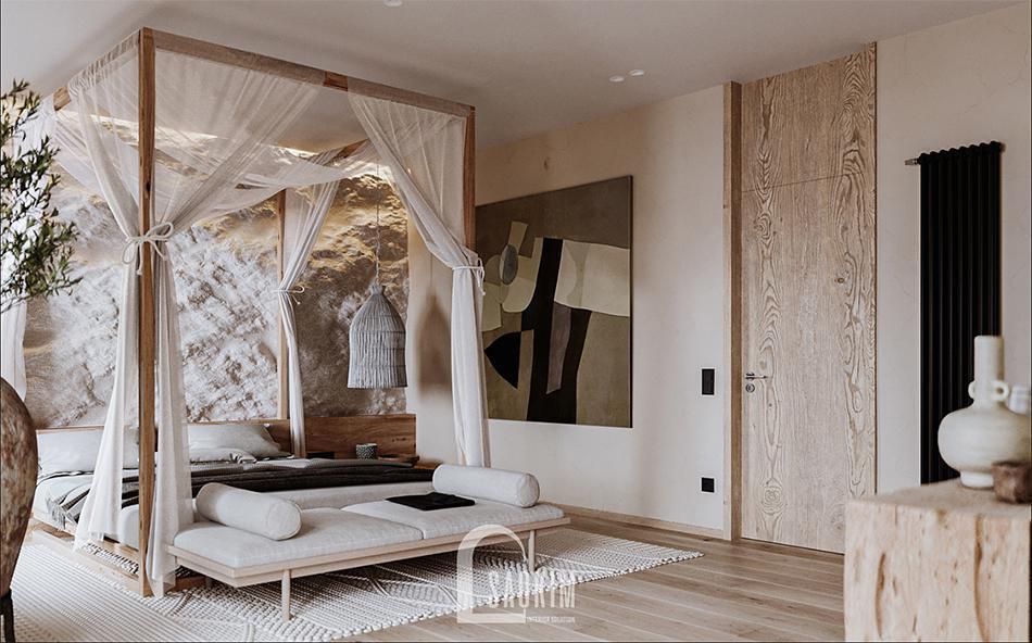 Mẫu thiết kế nội thất phòng ngủ Master phong cách Wabi Sabi