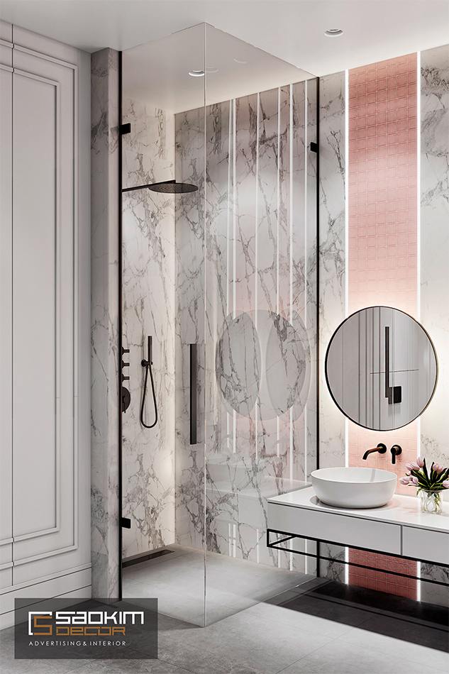 Thiết kế nội thất phòng tắm sang trọng, nữ tính