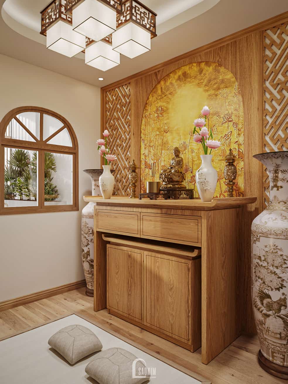 Thiết kế phòng thờ nhà phố 5 tầng theo phong cách Japandi trang nghiêm, đậm bản sắc