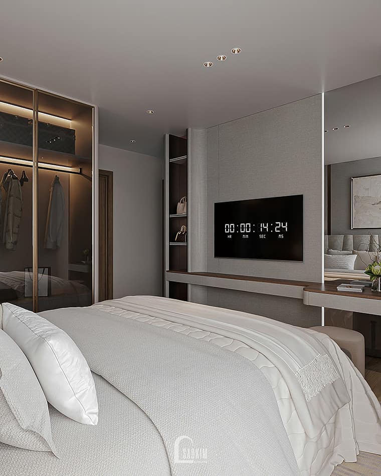 Thiết kế nội thất chung cư cao cấp The Nelson 83m² phong cách hiện đại luxury - kệ trưng bày túi xách phòng ngủ master