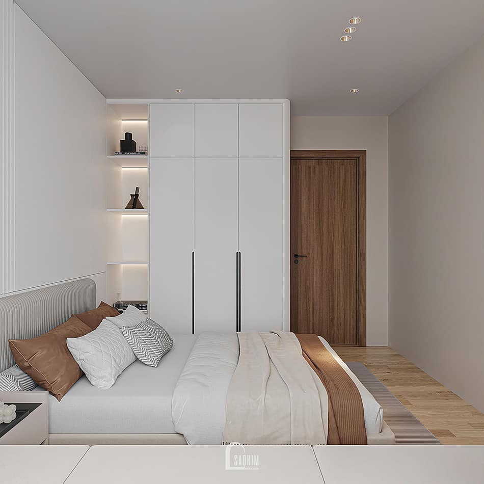 Thiết kế phòng ngủ phụ chung cư cao cấp The Nelson – linh hoạt cho nhu cầu sử dụng - tủ quần áo kịch trần