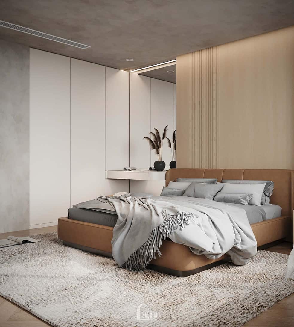 Thiết kế phòng ngủ master phong cách Minimalist mix Wabi Sabi nhà liền kề Vinhomes Ocean Park 2 – chốn riêng thư thái