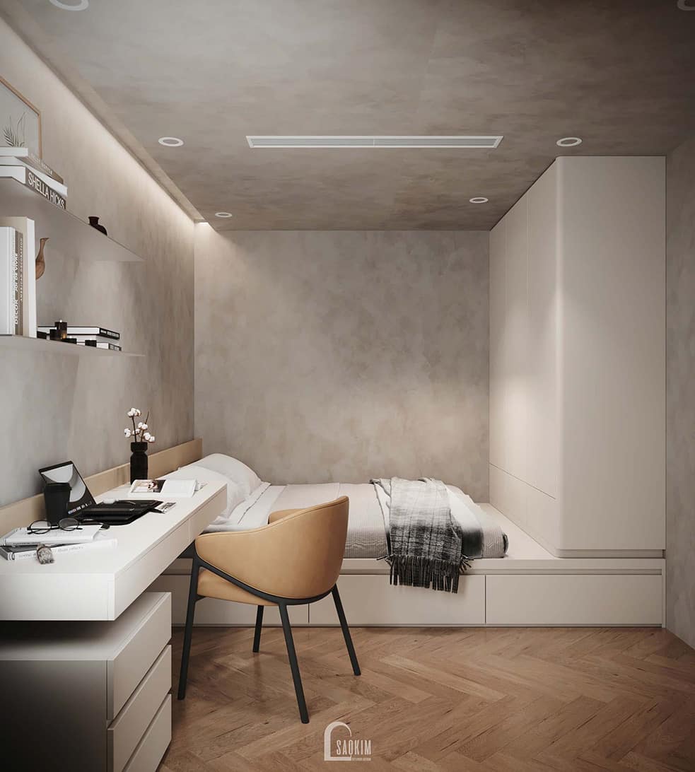 Thiết kế phòng ngủ 2 bé trai phong cách Minimalist mix Wabi Sabi nhà liền kề Vinhomes Ocean Park 2 – năng động nhưng ấm áp