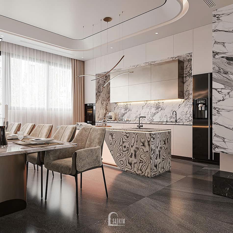 Thiết kế phòng bếp nhà phố liền kề Townhouse Mỹ Đình theo phong cách hiện đại Luxury