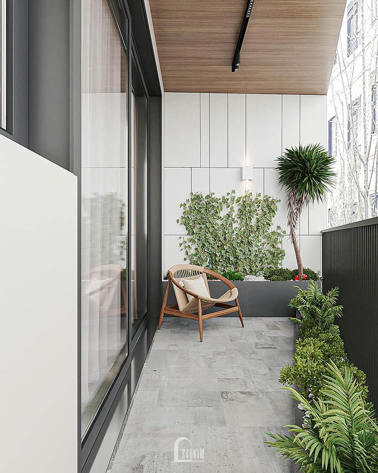 Thiết kế logia - ban công phòng ngủ master nhà phố liền kề Townhouse Mỹ Đình 