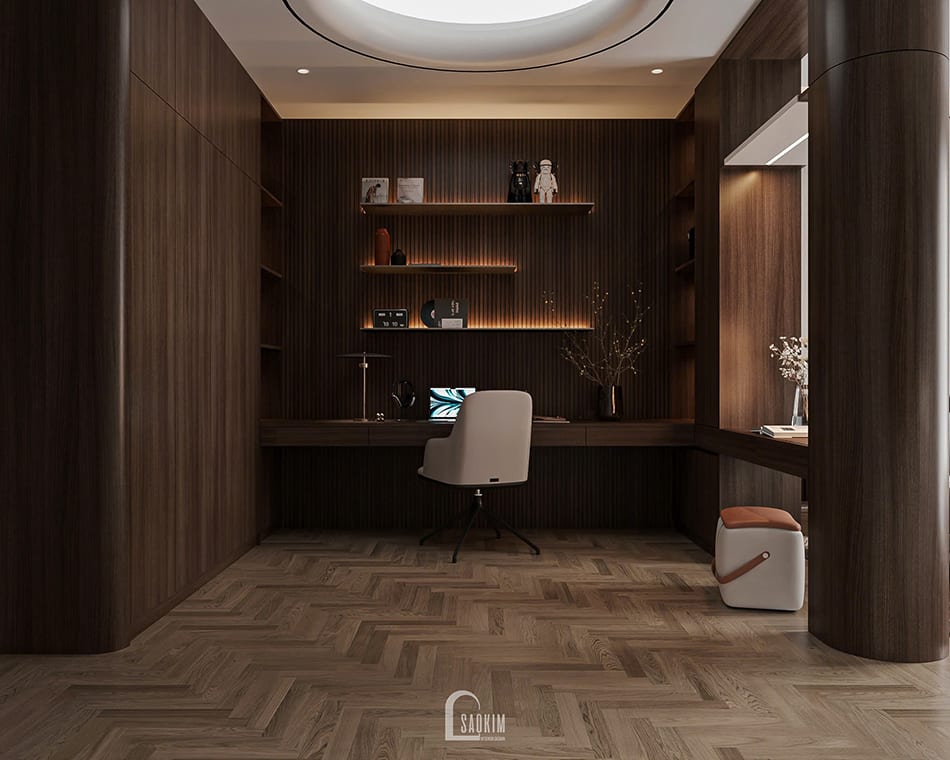 Thiết kế khong gian làm việc trong phòng ngủ master nhà phố liền kề Townhouse Mỹ Đình 