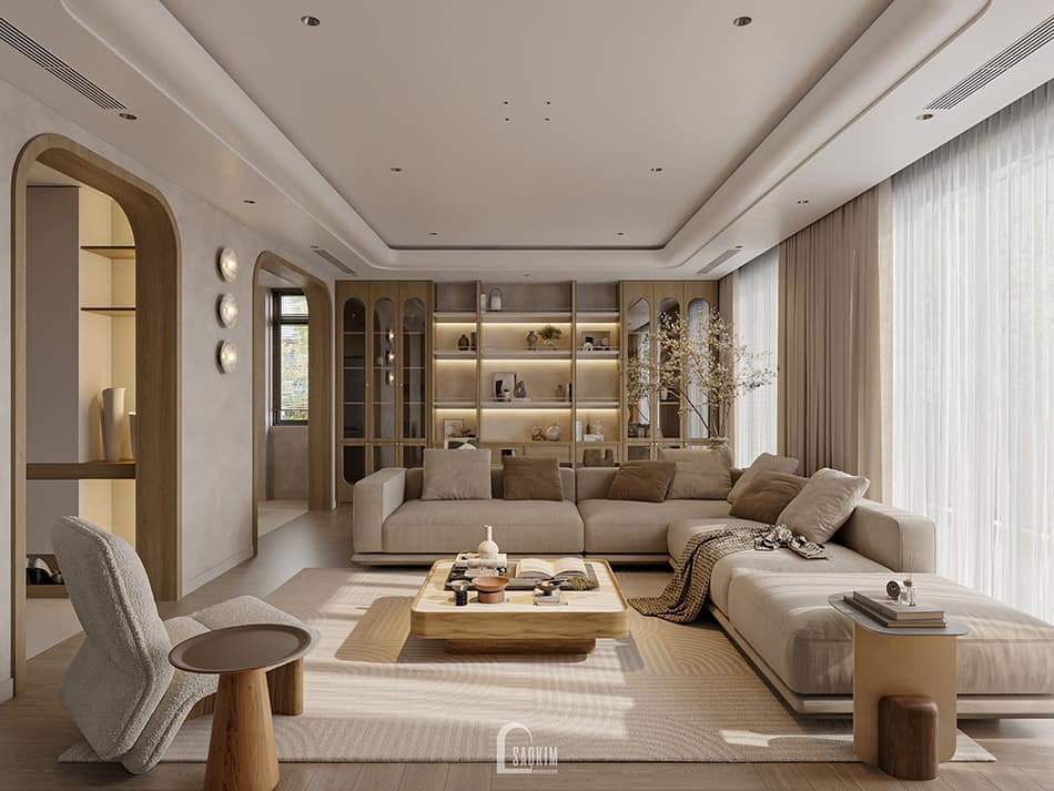 Thiết kế nhà phố 90m² Mỹ Đình phong cách Japandi – Bản giao hưởng của gỗ và ánh sáng