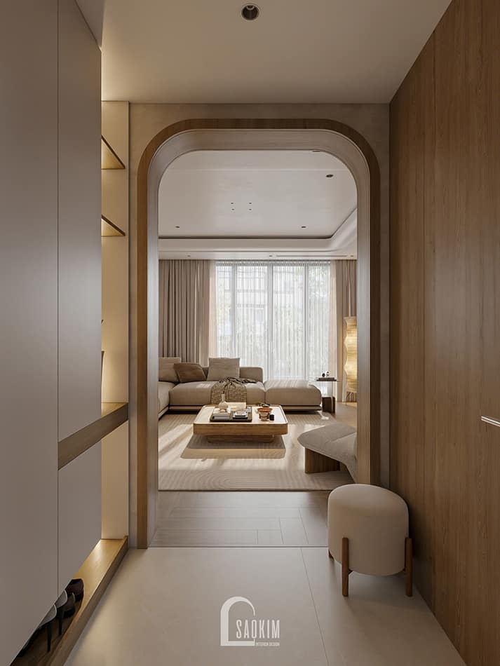 Thiết kế sảnh vào nhà phố 90m2 Mỹ Đình phong cách Japandi – khoảng chuyển tiếp tinh tế