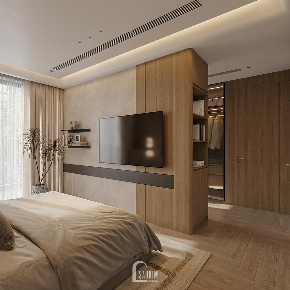 Thiết kế phòng ngủ master nhà phố Mỹ Đình phong cách Japandi
